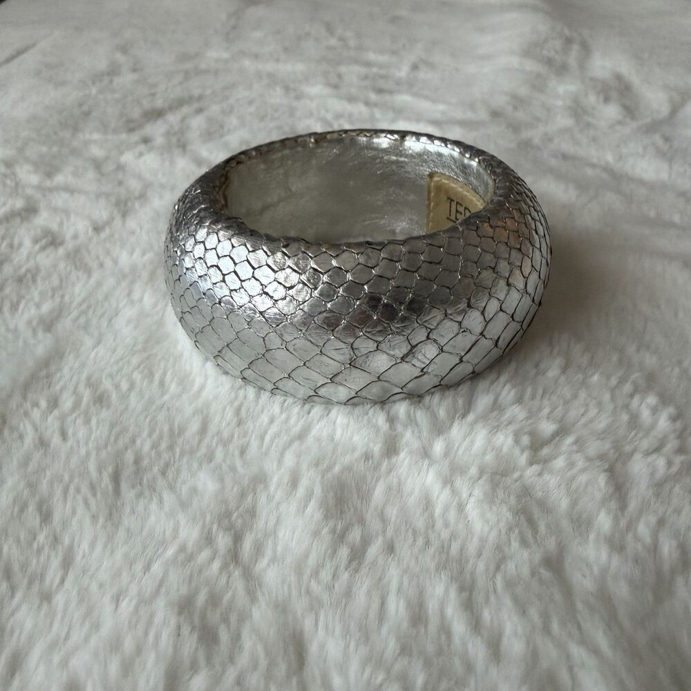 Ted Rossi NYC Snakeskin & Leather Bangle Bracelet Silver